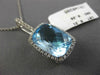 ESTATE LARGE 9.61CT DIAMOND & CUSHION BLUE TOPAZ 14K WHITE GOLD FILIGREE PENDANT