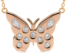 .39CT DIAMOND 14KT ROSE GOLD 3D ROUND & MARQUISE ETOILE BUTTERFLY LOVE NECKLACE