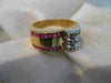 ANTIQUE .47CTW DIAMOND RUBY 14K W YELLOW GOLD WIDE BAND RING 8MM F/G VVS #18769
