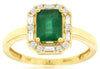 ESTATE 1.19CT DIAMOND & AAA EMERALD 14KT YELLOW GOLD SQUARE HALO ENGAGEMENT RING