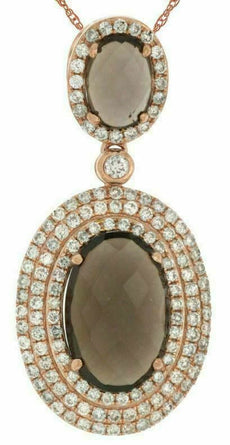 4.70CT DIAMOND & AAA SMOKY TOPAZ 14K ROSE GOLD OVAL TRIPLE HALO JOURNEY PENDANT