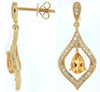 .99CT DIAMOND & AAA CITRINE 14KT YELLOW GOLD PEAR SHAPE & ROUND HANGING EARRINGS