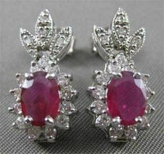 ANTIQUE 1.86CT DIAMOND RUBY 14K WHITE GOLD HANGING FILIGREE CLUSTER EARRINGS 383