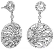 2.0CT DIAMOND 14KT WHITE GOLD FLORAL MULTI ROW BY THE YARD FUN HANGING EARRINGS