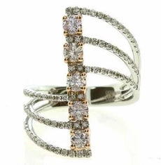 LARGE 1.07CT WHITE & PINK DIAMOND 18K WHITE ROSE GOLD MULTI ROW CRISS CROSS RING