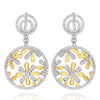 LARGE 1.21CT DIAMOND 18KT 2 TONE GOLD FLOWER CIRCULAR LEVERBACK HANGING EARRINGS