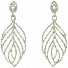 ESTATE LARGE 1.60CT DIAMOND 14K WHITE GOLD 3D MULTI LEAF MARQUISE SHAPE EARRINGS