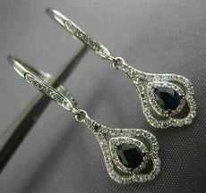 ESTATE .69CT DIAMOND & SAPPHIRE 14K WHITE GOLD TEAR DROP FLOWER HANGING EARRINGS