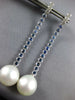 LONG 2.99CT DIAMOND & SOUTH SEA PEARL & SAPPHIRE 18K WHITE GOLD HANGING EARRINGS