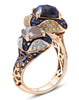 3.70CT WHITE & MULTI COLOR DIAMOND 18KT YELLOW GOLD CUSHION & ROUND SQUARE RING