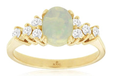 1.25CT DIAMOND & AAA OPAL 14KT YELLOW GOLD 3D OVAL & ROUND FRIENDSHIP LOVE RING
