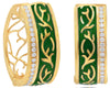 WIDE .33CT DIAMOND & GREEN ENAMEL 18K YELLOW GOLD OPEN FILIGREE HANGING EARRINGS