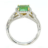 WIDE 1.93CT DIAMOND & AAA EMERALD 18KT 2 TONE GOLD CUSHION HALO ENGAGEMENT RING