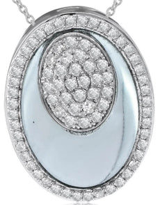 6.04CT DIAMOND & AAA LIGHT BLUE TOPAZ 14KT WHITE GOLD OVAL FUN FLOATING PENDANT