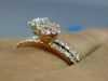 ESTATE .84CT DIAMOND 18KT WHITE & ROSE GOLD 3D DOUBLE FLOWER CLUSTER FUN RING
