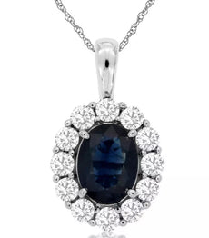 2.22CT DIAMOND & AAA SAPPHIRE 14KT WHITE GOLD 3D OVAL & ROUND FLOWER PENDANT