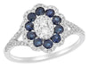 ESTATE 1.0CT DIAMOND & AAA SAPPHIRE 14KT WHITE GOLD 3D CLASSIC FLOWER LOVE RING