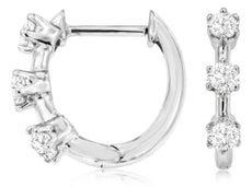 .55CT DIAMOND 14KT WHITE GOLD ROUND CLASSIC 3 STONE HUGGIE FUN HANGING EARRINGS