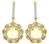 14.62CT DIAMOND & AAA LEMON QUARTZ 14KT 2 TONE GOLD LEVERBACK HANGING EARRINGS