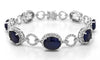 LARGE 25.17CT DIAMOND & AAA SAPPHIRE 18K WHITE GOLD OVAL & ROUND TENNIS BRACELET