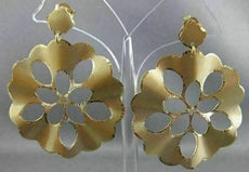 ESTATE LARGE DESIGNER 14KT YELLOW GOLD ROUND HANGING FLOWER HOOP EARRINGS #2681