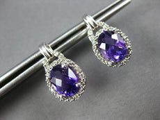 2.26CT DIAMOND & AAA AMETHYST 14KT WHITE GOLD 3D OVAL & ROUND HANGING EARRINGS