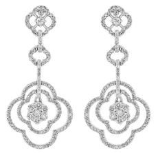 1.03CT DIAMOND 14K WHITE GOLD CLUSTER 4 LEAF CLOVER FLOWER LOVE HANGING EARRINGS