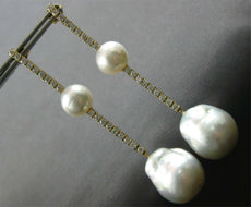 EXTRA LARGE 1.7CT DIAMOND & AAA SOUTH SEA PEARL 18K YELLOW GOLD HANGING EARRINGS