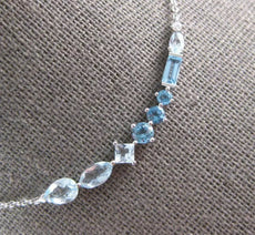1.90CT DIAMOND & AAA BLUE TOPAZ 14KT WHITE GOLD 3D MULTI SHAPE FUN BAR NECKLACE