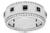 1.15CT DIAMOND & AAA SAPPHIRE 14KT WHITE GOLD PRINCESS & ROUND BEZEL MENS RING