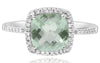 2.10CT DIAMOND & AAA GREEN AMETHYST 14KT WHITE GOLD CUSHION & ROUND SQUARE RING