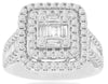 1.63CT DIAMOND 14KT WHITE GOLD 3D ROUND & BAGUETTE DOUBLE HALO ANNIVERSARY RING