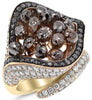 LARGE 9.81CT WHITE BLACK & CHOCOLATE FANCY DIAMOND 18K ROSE & BLACK GOLD 3D RING