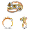 LARGE 1.07CT WHITE PINK & FANCY YELLOW DIAMOND 18KT TRI COLOR GOLD 3D LOVE RING