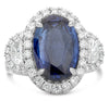 LARGE DIAMOND & AAA SAPPHIRE 18K WHITE GOLD OVAL MOONSTONE HALO ENGAGEMENT RING