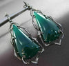 ANTIQUE MASSIVE 36.20CT DIAMOND & GREEN AGATE 14K BLACK GOLD 3D HANGING EARRINGS