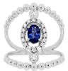 WIDE .81CT DIAMOND & AAA TANZANITE 14KT WHITE GOLD OVAL & ROUND FLOWER FUN RING