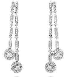 1.26CT DIAMOND 14KT WHITE GOLD 3D FLOWER BY THE YARD CHANDELIER HANGING EARRINGS