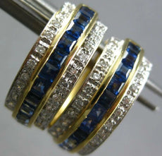 WIDE 1.19CT DIAMOND & AAA SAPPHIRE 18KT YELLOW GOLD 3D HUGGIE HANGING EARRINGS