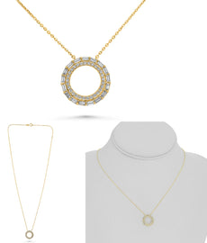 .40CT DIAMOND 14K YELLOW GOLD 3D ROUND & BAGUETTE DOUBLE CIRCLE OF LIFE NECKLACE