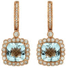 4.18CT DIAMOND & AAA AQUAMARINE 14KT ROSE GOLD CUSHION & ROUND HANGING EARRINGS