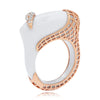 LARGE .19CT DIAMOND & AAA WHITE AGATE 18KT ROSE GOLD RECTANGULAR SNAKE FUN RING