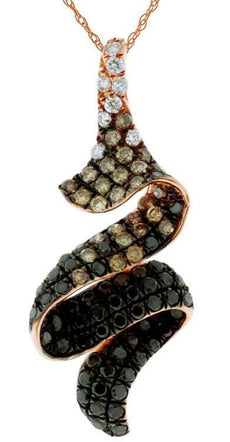 1.03CT MULTI COLOR DIAMOND 14K BLACK & ROSE GOLD CRISS CROSS DOUBLE WAVE PENDANT