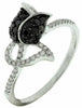 ESTATE .31CT WHITE & BLACK DIAMOND 14K WHITE GOLD FLOWER ROSE LOVE KNOT FUN RING
