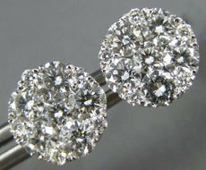 ESTATE 1.64CT DIAMOND 18KT WHITE GOLD 3D ROUND CLUSTER CLASSIC STUD EARRINGS