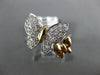 ESTATE WIDE .26CT DIAMOND 18KT 2 TONE GOLD 3D CLASSIC DOUBLE BUTTERFLY LOVE RING
