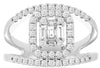 WIDE .75CT DIAMOND 14KT WHITE GOLD ROUND BAGUETTE CLUSTER SQUARE FRIENDSHIP RING