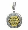 ESTATE .90CT WHITE & FANCY YELLOW DIAMOND 18K 2 TONE GOLD SQUARE HEXAGON PENDANT