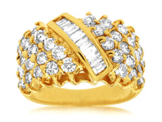 1.98CT DIAMOND 14KT YELLOW GOLD 3D ROUND & BAGUETTE MULTI ROW ANNIVERSARY RING