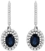 2.85CT DIAMOND & AAA SAPPHIRE 14KT WHITE GOLD OVAL & ROUND HALO HANGING EARRINGS